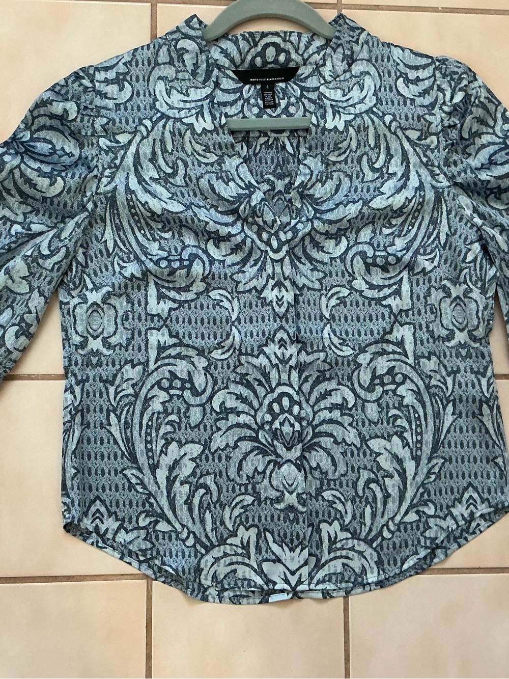 WHBM Satin Y Neck Ruched Shoulder Blouse Top Sz 4 NWOT!